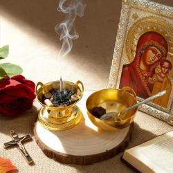 Orthodox Communion Bowl with Relief Icons - Ritual Rice Serving