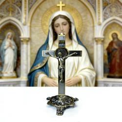 Crucifix de saint Benoît | Bronze et argent, gravure INRI | Catholique
