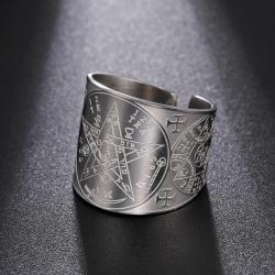 Bague amulette en acier inoxydable : tétragramme et pentagramme