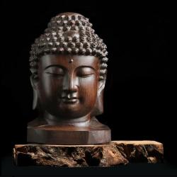 Handcrafted Mahogany Buddha Head Statue - 6cm Shakyamuni Decor