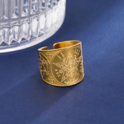 Bague amulette en acier inoxydable : tétragramme et pentagramme