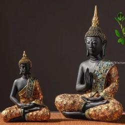 Handgefertigte thailändische Buddha-Statue | Grünes Harz, Meditationsdekoration