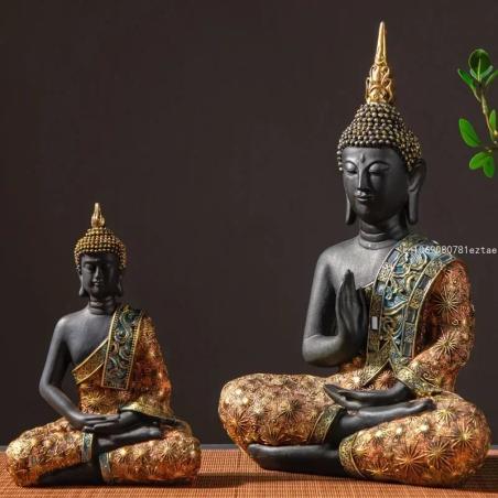 Handgefertigte thailändische Buddha-Statue | Grünes Harz, Meditationsdekoration