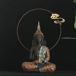 Handgefertigte thailändische Buddha-Statue | Grünes Harz, Meditationsdekoration