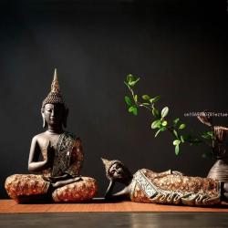 Handgefertigte thailändische Buddha-Statue | Grünes Harz, Meditationsdekoration