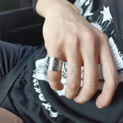 Bague amulette en acier inoxydable : tétragramme et pentagramme