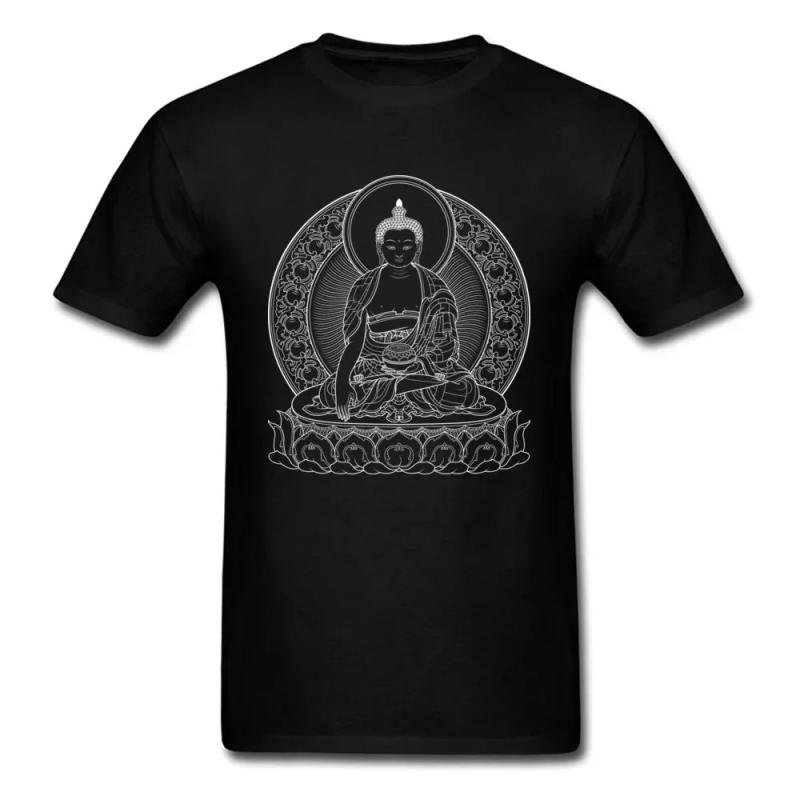 Buddha Silüeti Tişörtü | Erkek Siyah Beyaz Pamuklu Tişört
