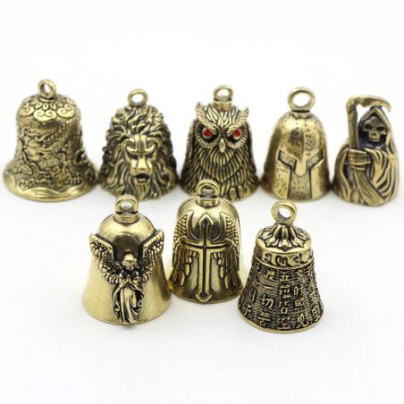 Vintage Owl Brass Bell: Handmade Carvings for Luck & Charm