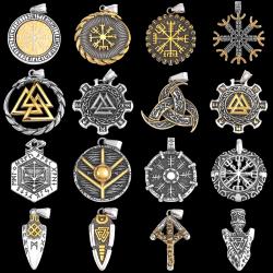Collier de runes vikings : pendentifs Odin, Vegvisir et Valknut