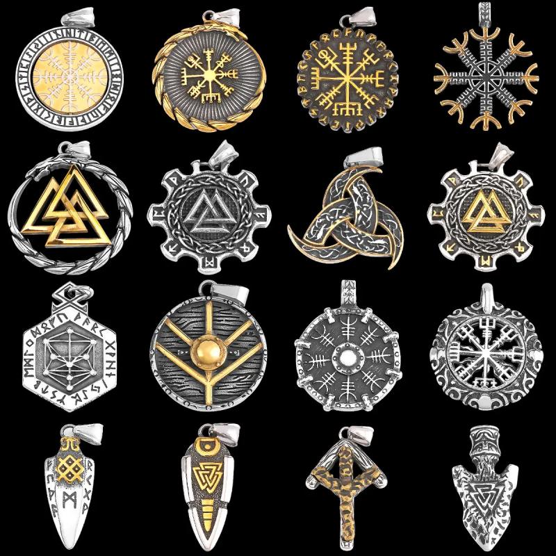 Collana con rune vichinghe: ciondoli di Odino, Vegvisir e Valknut