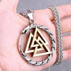 Collana con rune vichinghe: ciondoli di Odino, Vegvisir e Valknut