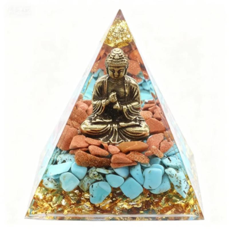 Crystal Organite Pyramid with Buddha & Turquoise for Balance