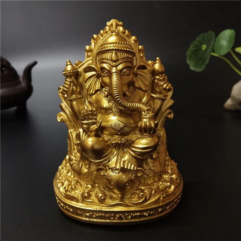 Statue dorée du Seigneur Ganesha - Sculpture en résine artisanale pour la maison...