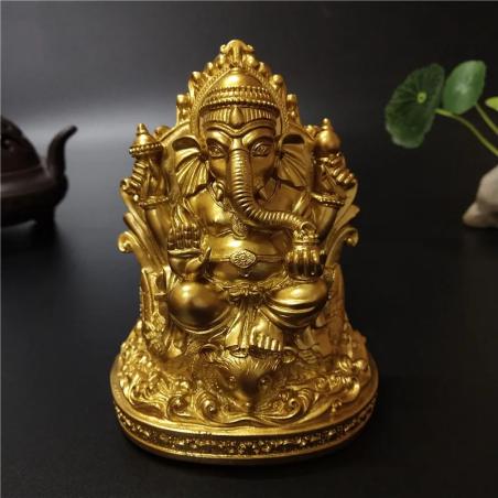 Statue dorée du Seigneur Ganesha - Sculpture en résine artisanale pour la maison...