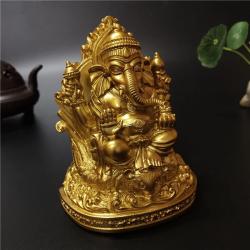 Statue dorée du Seigneur Ganesha - Sculpture en résine artisanale pour la maison...