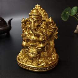 Statue dorée du Seigneur Ganesha - Sculpture en résine artisanale pour la maison...