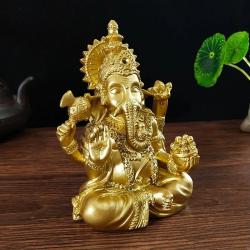 Goldene Ganesha-Statue: Große hinduistische Gottheit aus Kunstharz für die Heimdekoration
