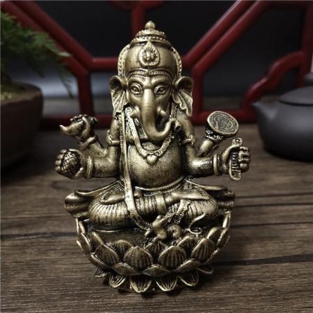 Ganesha- und Buddha-Statue aus Kunstharz | Dekoration mit Elefantengott aus Bronze
