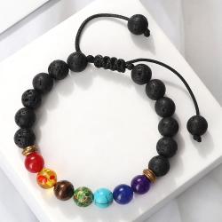 Chakra-Armband aus schwarzer Lava und Tigerauge für Männer – Heilung & Balance