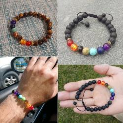 Black Lava & Tiger Eye Chakra Bracelet for Men - Healing & Balance