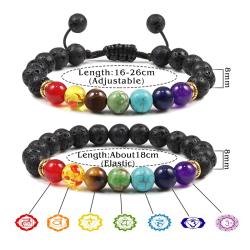 Black Lava & Tiger Eye Chakra Bracelet for Men - Healing & Balance