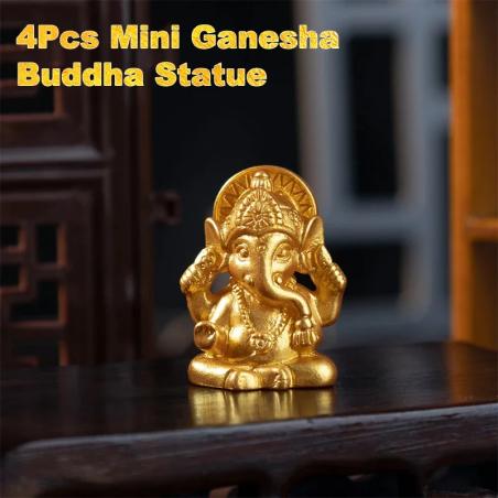 Goldene Ganesha-Statuen: Set mit 4 Mini-Buddha- und Elefantenskulpturen