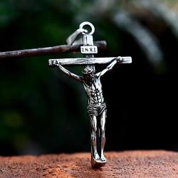Collana vintage punk con croce di Gesù per uomo - Acciaio inossidabile