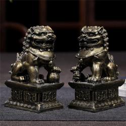Statue di cani Foo in bronzo - 2 pezzi Decorazione Feng Shui con dettagli in giada