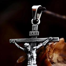 Collana vintage punk con croce di Gesù per uomo - Acciaio inossidabile