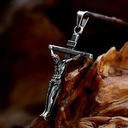 Collana vintage punk con croce di Gesù per uomo - Acciaio inossidabile