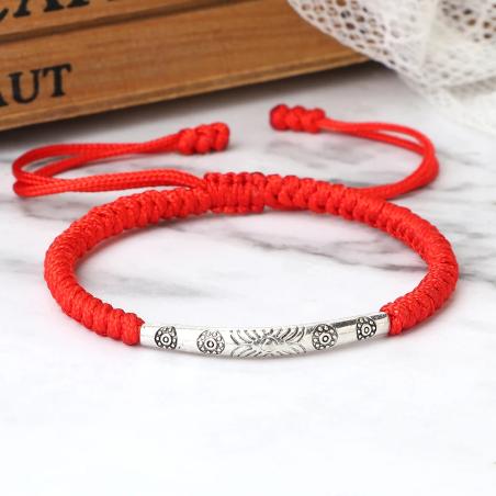 Tibetan Buddhist Bracelet: Lucky Red Rope & Silver Charm