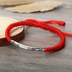 Tibetan Buddhist Bracelet: Lucky Red Rope & Silver Charm
