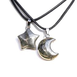 Collana con ciondolo a forma di stella e luna in pirite - Amuleto curativo e portafortuna